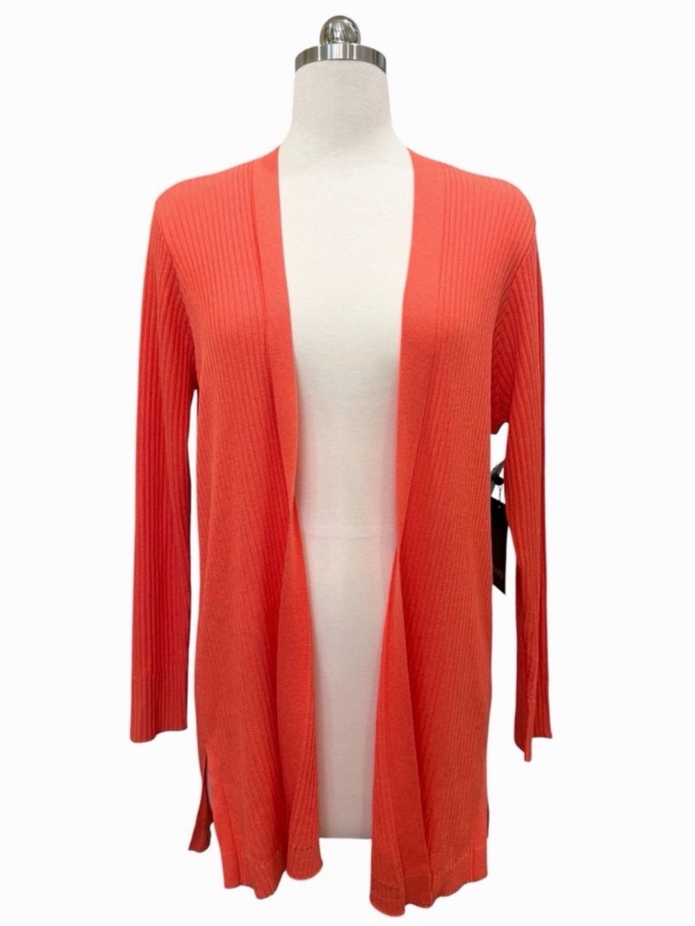 Jones New York Sutton Rib Cardigan Open Front Long Sleeve Coral Sun Orange M NWT